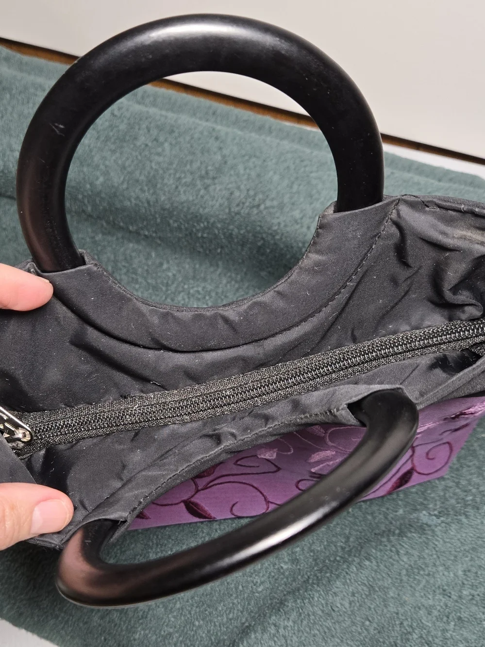 Purple Black Embroidered Floral Y2K Boho Handbag